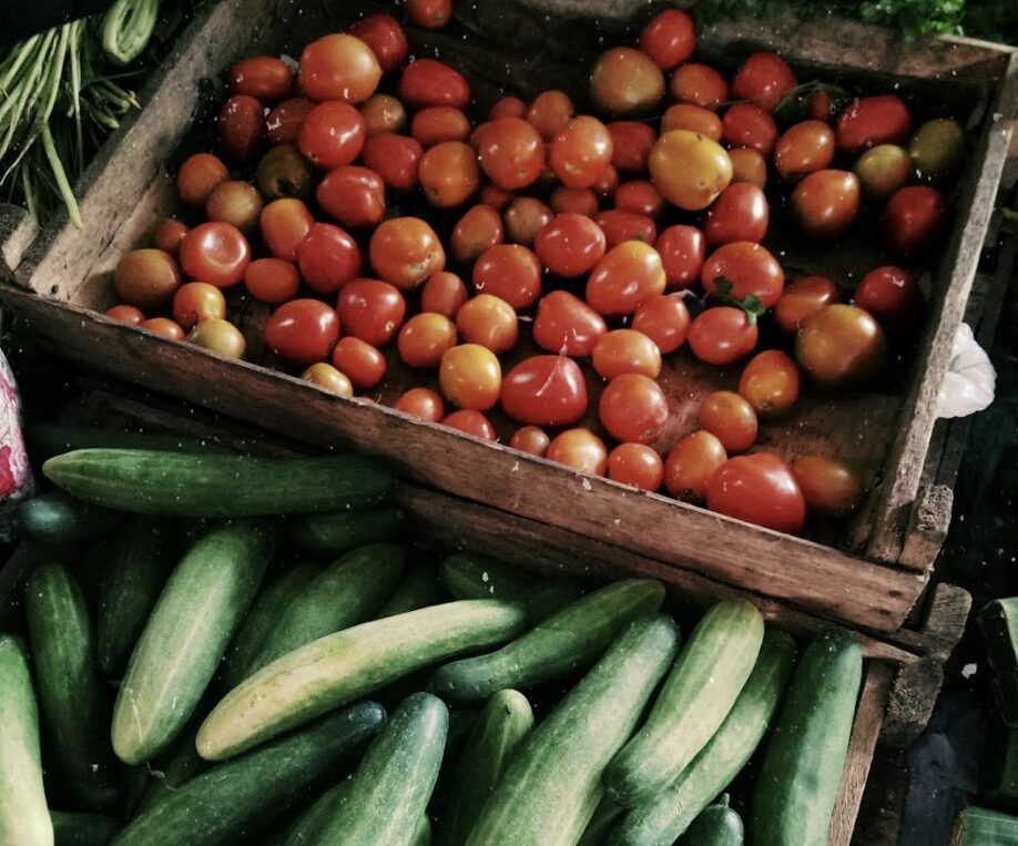 Fresh tomatoes and cucumbers ready to be purchase